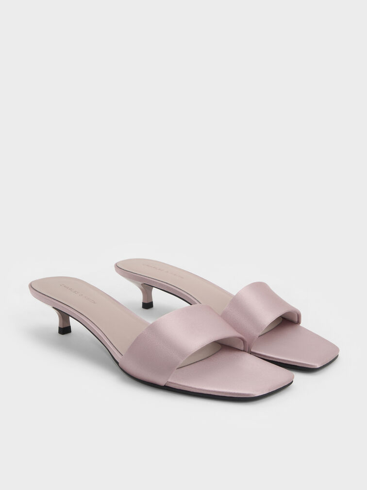 Susie Satin Kitten-Heel Mules, Mauve, hi-res