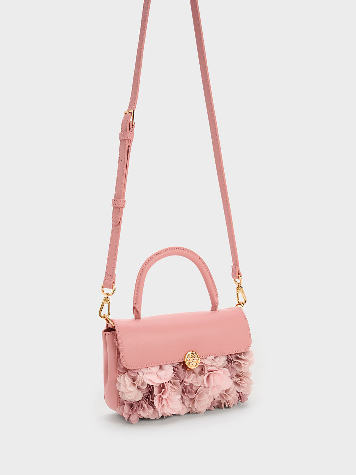 Floral Mesh Top Handle Bag, Pink, hi-res