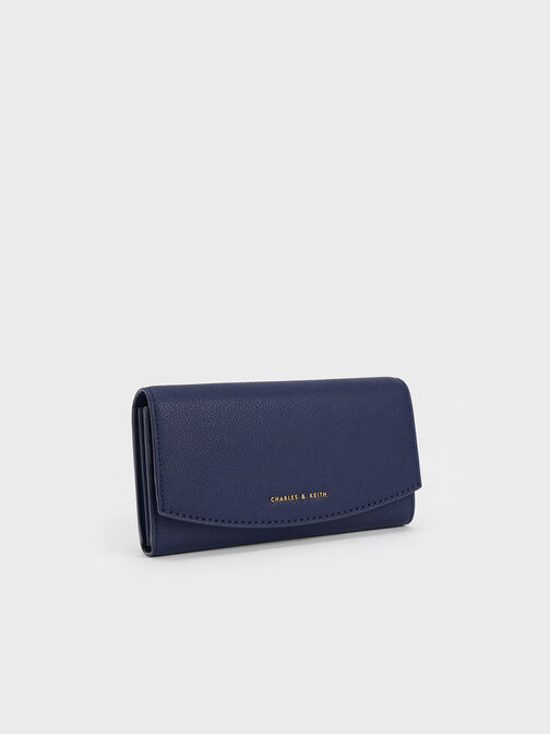 Curved Flap Long Wallet, Navy, hi-res