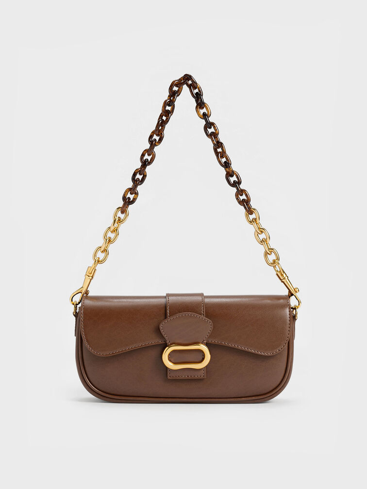 Daki Belted Curved Bag, Chocolate, hi-res