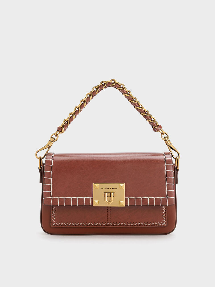 Circe Stitch-Trim Top Handle Bag, Mocha, hi-res