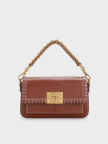 Circe Stitch-Trim Top Handle Bag, Mocha, hi-res