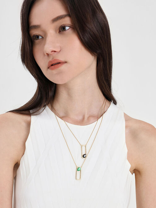 Green Agate Layered Necklace, Gold, hi-res