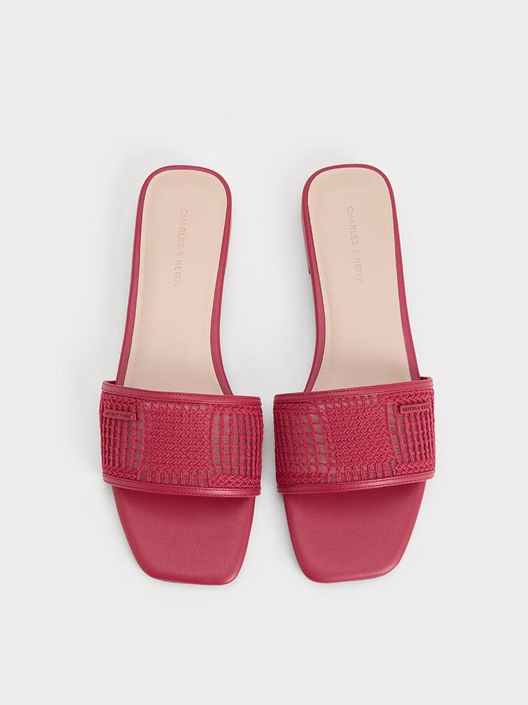 Mesh Knitted Slide Sandals, Red, hi-res