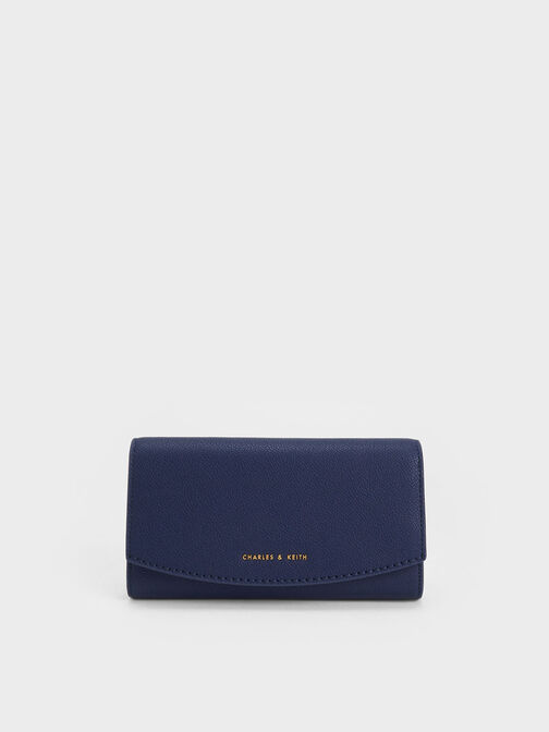 Curved Flap Long Wallet, Navy, hi-res
