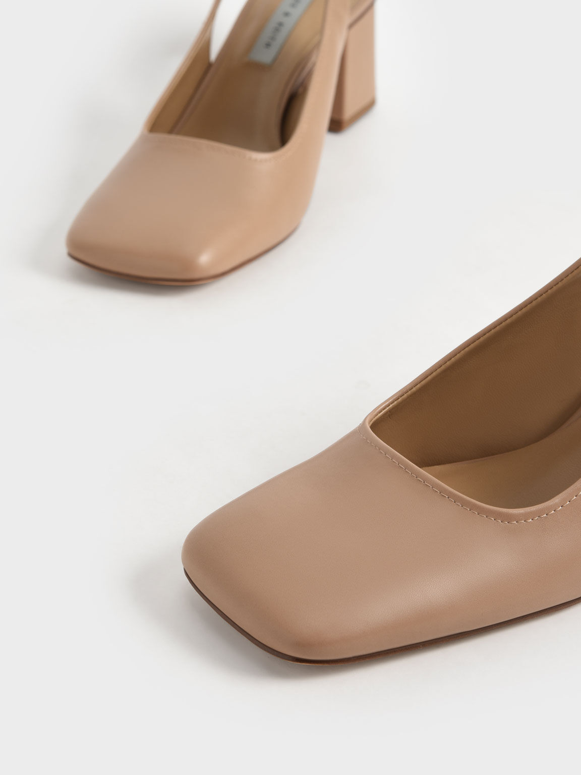 Camel Square Toe Block Heel Slingback Pumps CHARLES KEITH SA