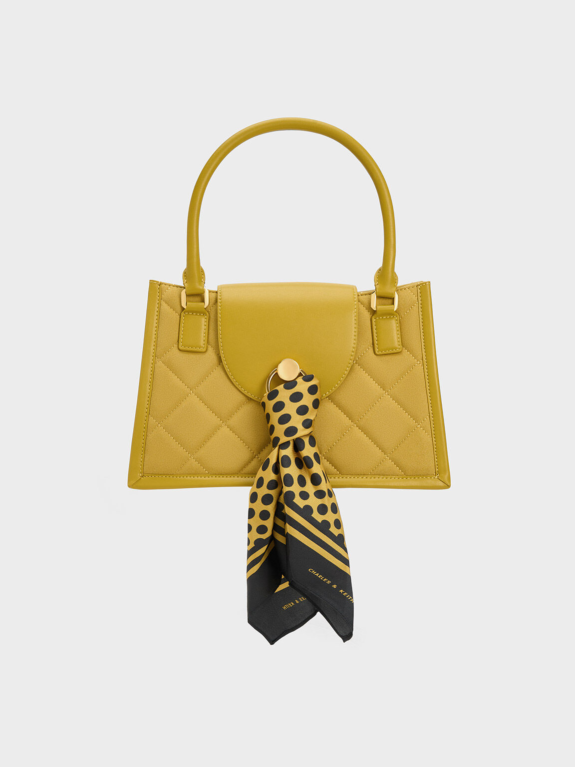 Roza Scarf Quilted Trapeze Bag, Mustard, hi-res