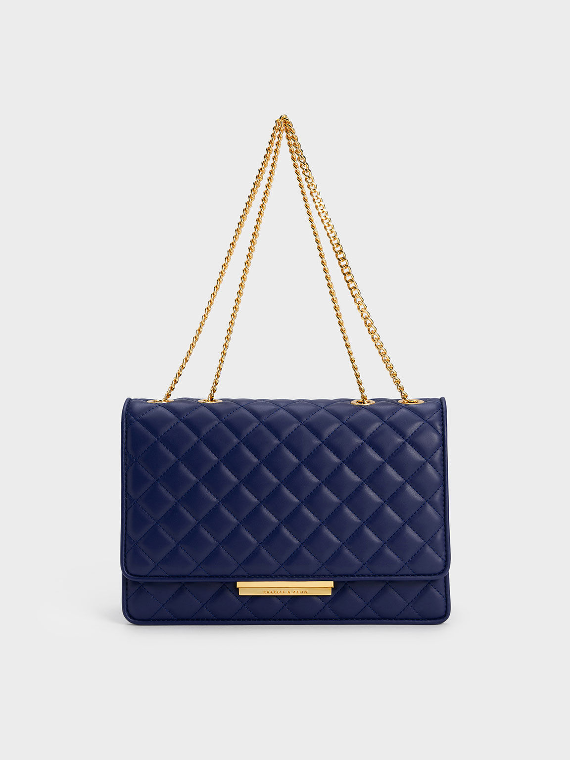 Push-Lock Quilted Crossbody Bag, Navy, hi-res