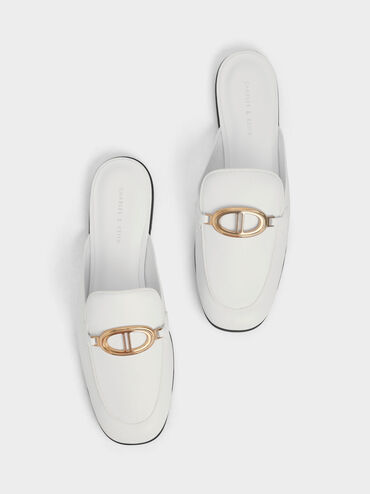 Metallic Accent Loafer Mules, White, hi-res