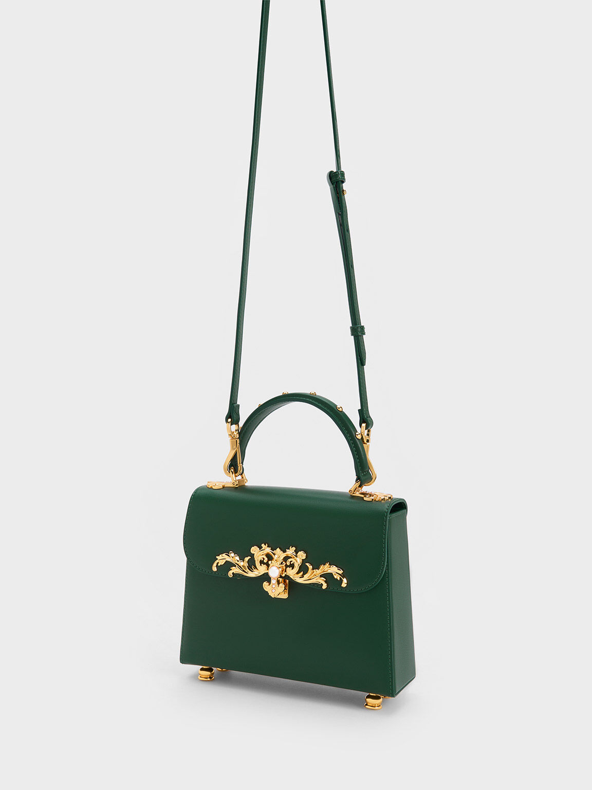 Merial Metallic Accent Top Handle Bag, Dark Green, hi-res