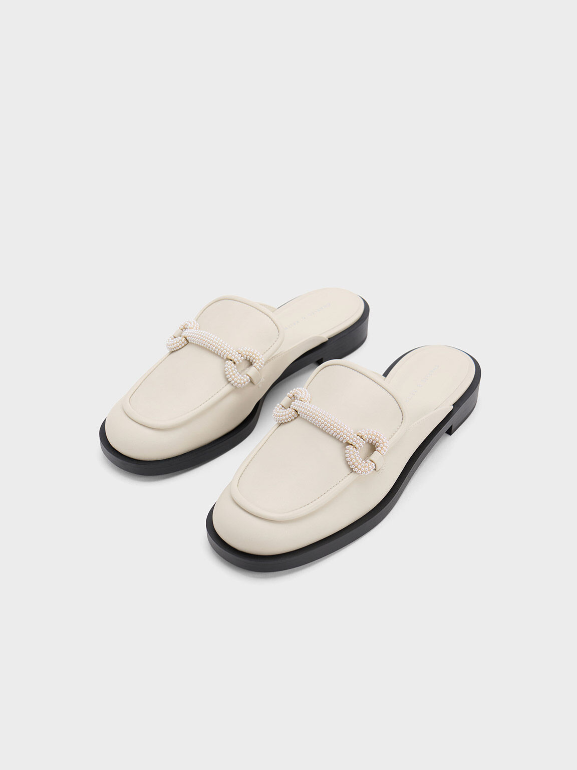 Beaded Accent Loafer Mules, Chalk, hi-res