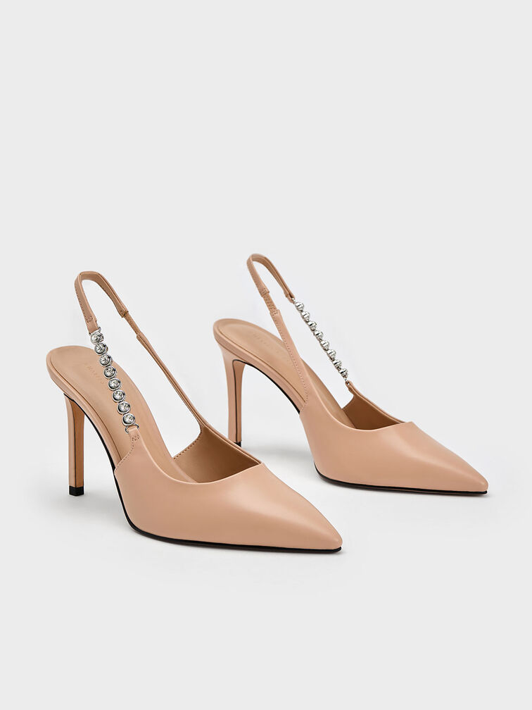 Gem-Strap Slingback Pumps, Nude, hi-res
