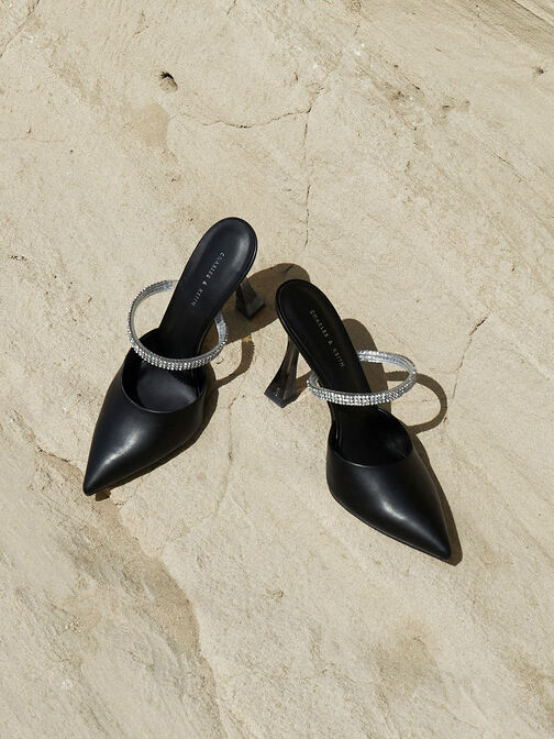 Gem Strap Mules, Black, hi-res