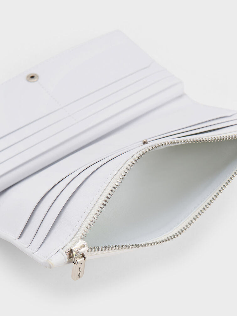 Danika Quilted Long Wallet, White, hi-res