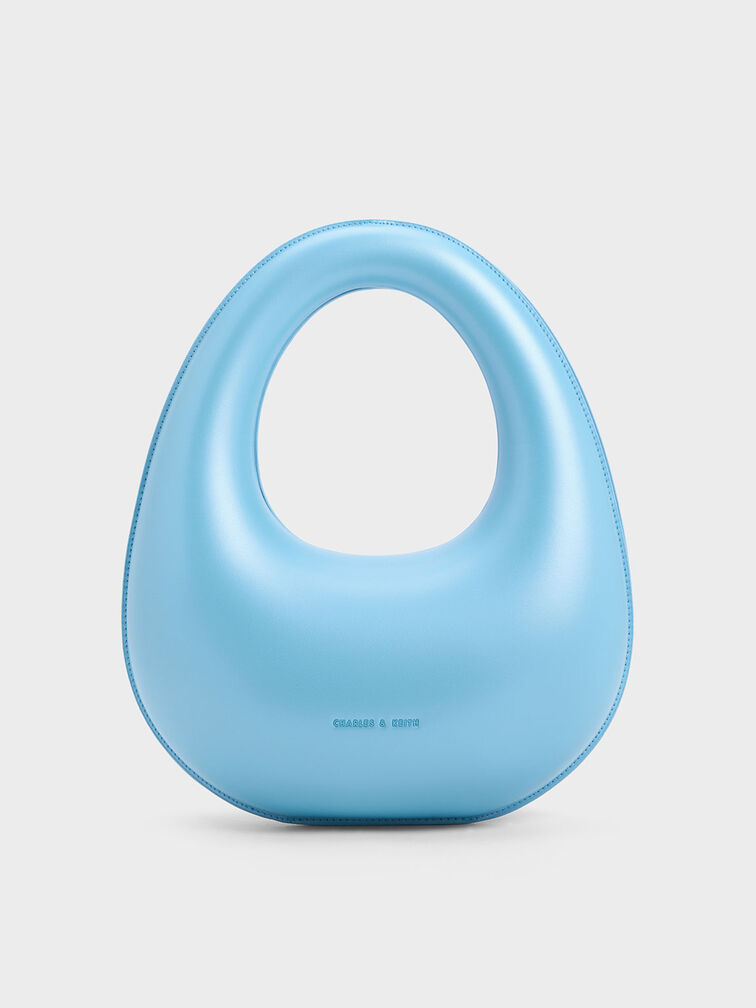 Sculptural Top Handle Moon Bag, Blue, hi-res