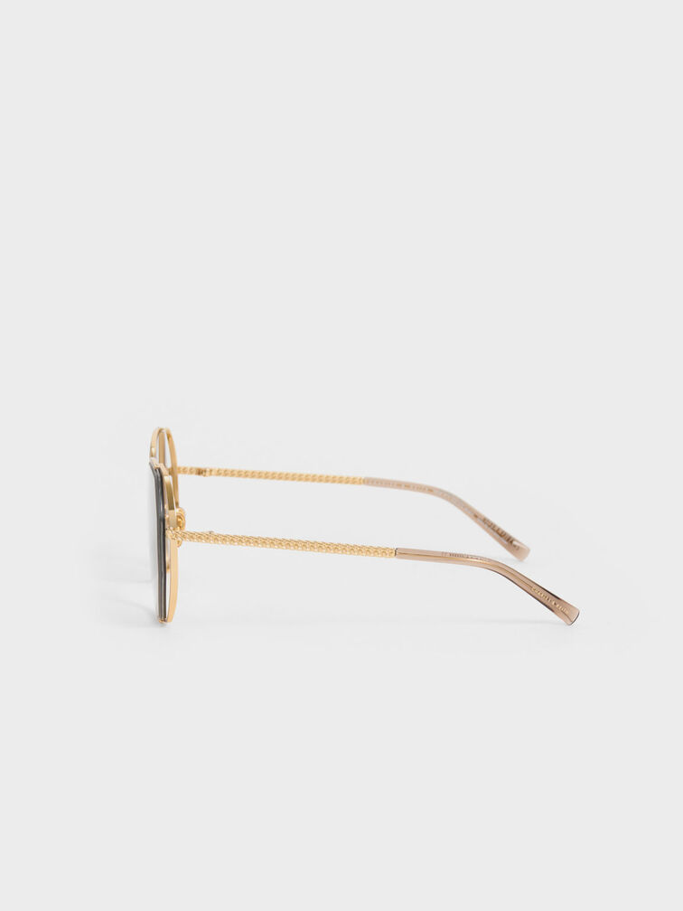 Cut-Out Braided Butterfly Sunglasses, Taupe, hi-res