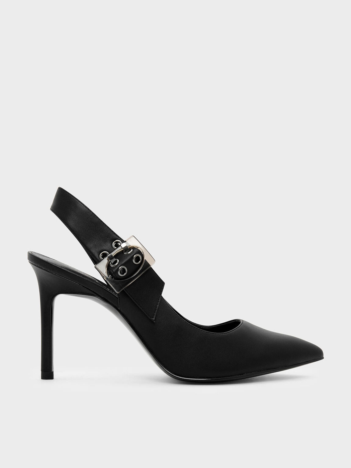 Buckled Slingback Pumps, Black, hi-res