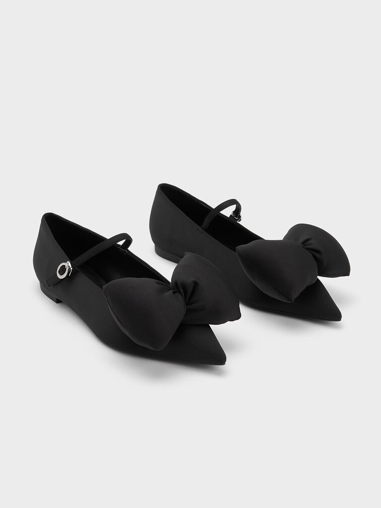 Puffy Bow Mary Jane Flats, Black, hi-res