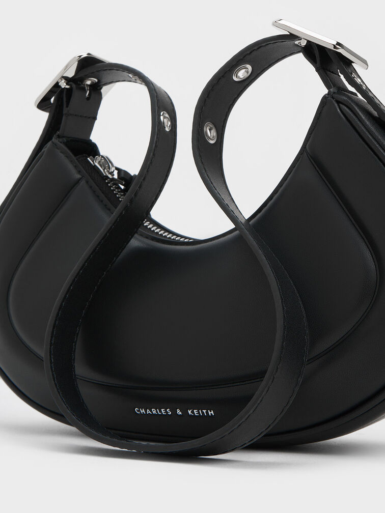 Petra Curved Shoulder Bag, Black, hi-res