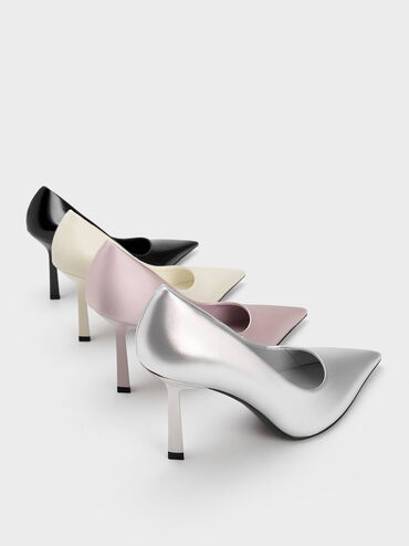 Metallic Pointed-Toe Pumps, Silver, hi-res