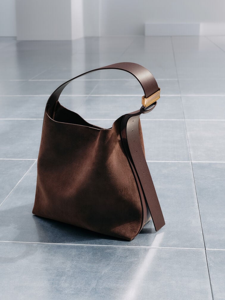 Edna Recycled Suede Bucket Bag, Espresso Brown, hi-res
