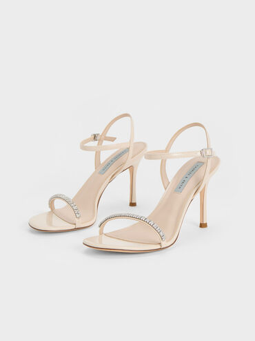 Ambrosia Patent Gem-Embellished Ankle-Strap Pumps, Cream, hi-res