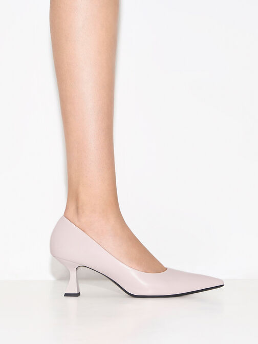 Pointed-Toe Flared Pumps, Nude, hi-res