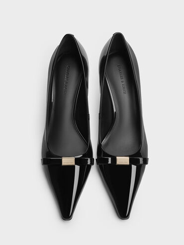 Dorian Patent Bow Pointed-Toe Stiletto-Heel Pumps, Black Patent, hi-res