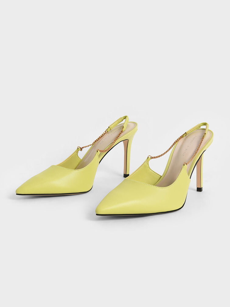 Chain-Link Slingback Stiletto Pumps, Lime, hi-res