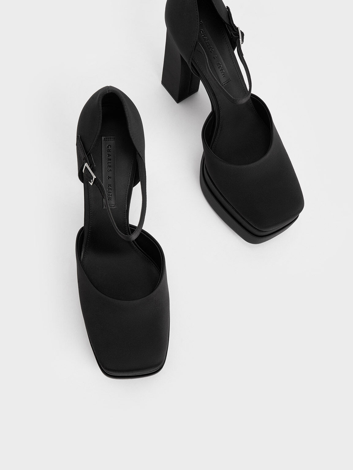 Satin Platform D'Orsay Pumps, Black, hi-res