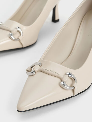 Metallic Accent Kitten-Heel Pointed-Toe Pumps, Chalk, hi-res