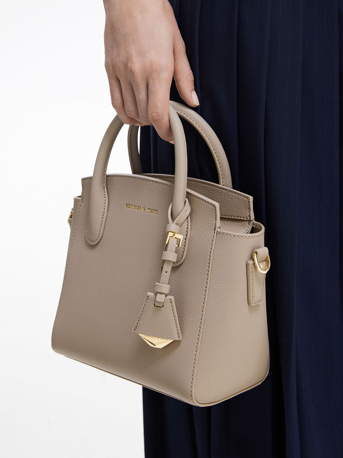 Taupe Harper Structured Top Handle Bag CHARLES KEITH SA