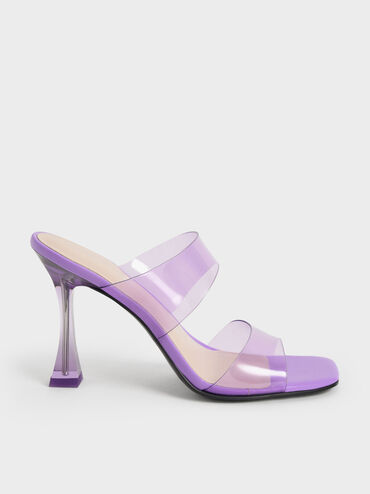 See-Through Heeled Mules, Purple, hi-res