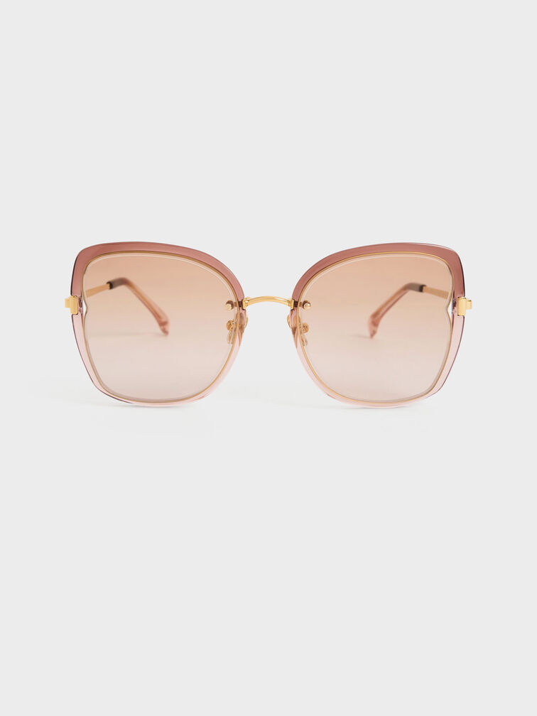 Wire-Frame Butterfly Sunglasses, Brown, hi-res
