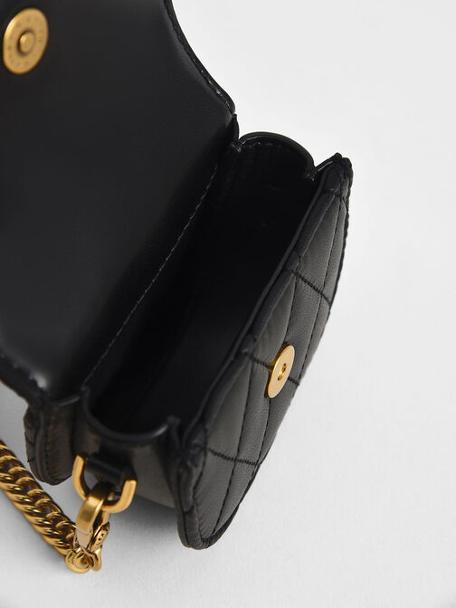 Micro Gabine Quilted Saddle Bag​, Black Textured, hi-res