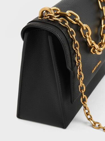 حقيبة كروس بمقبض على شكل سلسلة وغطاء أمامي قلاب, أسود, hi-res