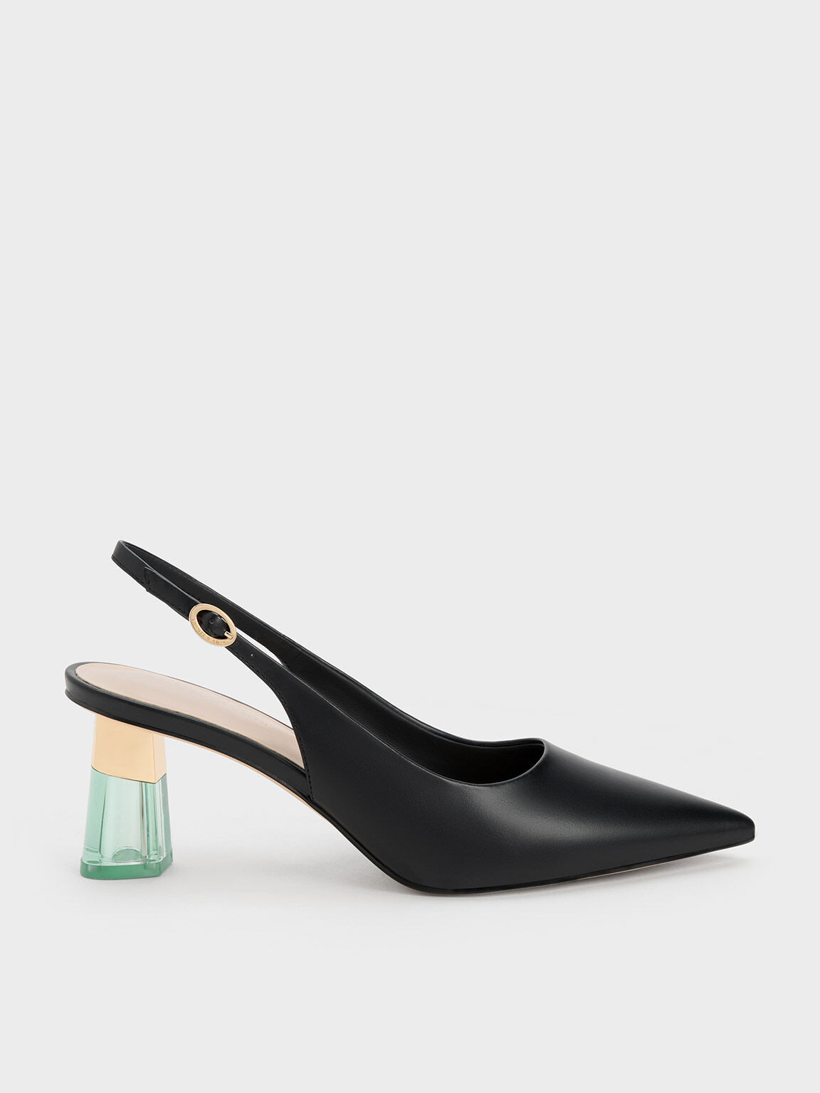 Black See Through Trapeze Heel Slingback Pumps CHARLES KEITH SA
