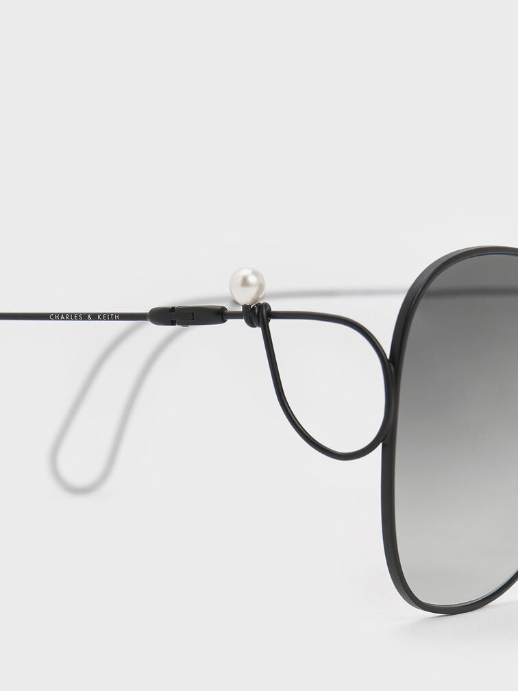 نظارات شمسية بإطار سلكي على شكل فراشة, أسود, hi-res