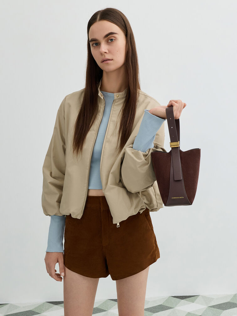 Edna Recycled Suede Bucket Bag, Espresso Brown, hi-res