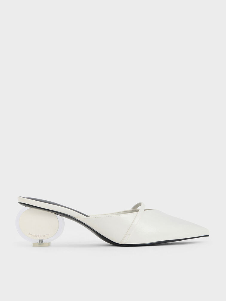 Crinkle-Effect Sculptural-Heel Pointed-Toe Mules, White, hi-res