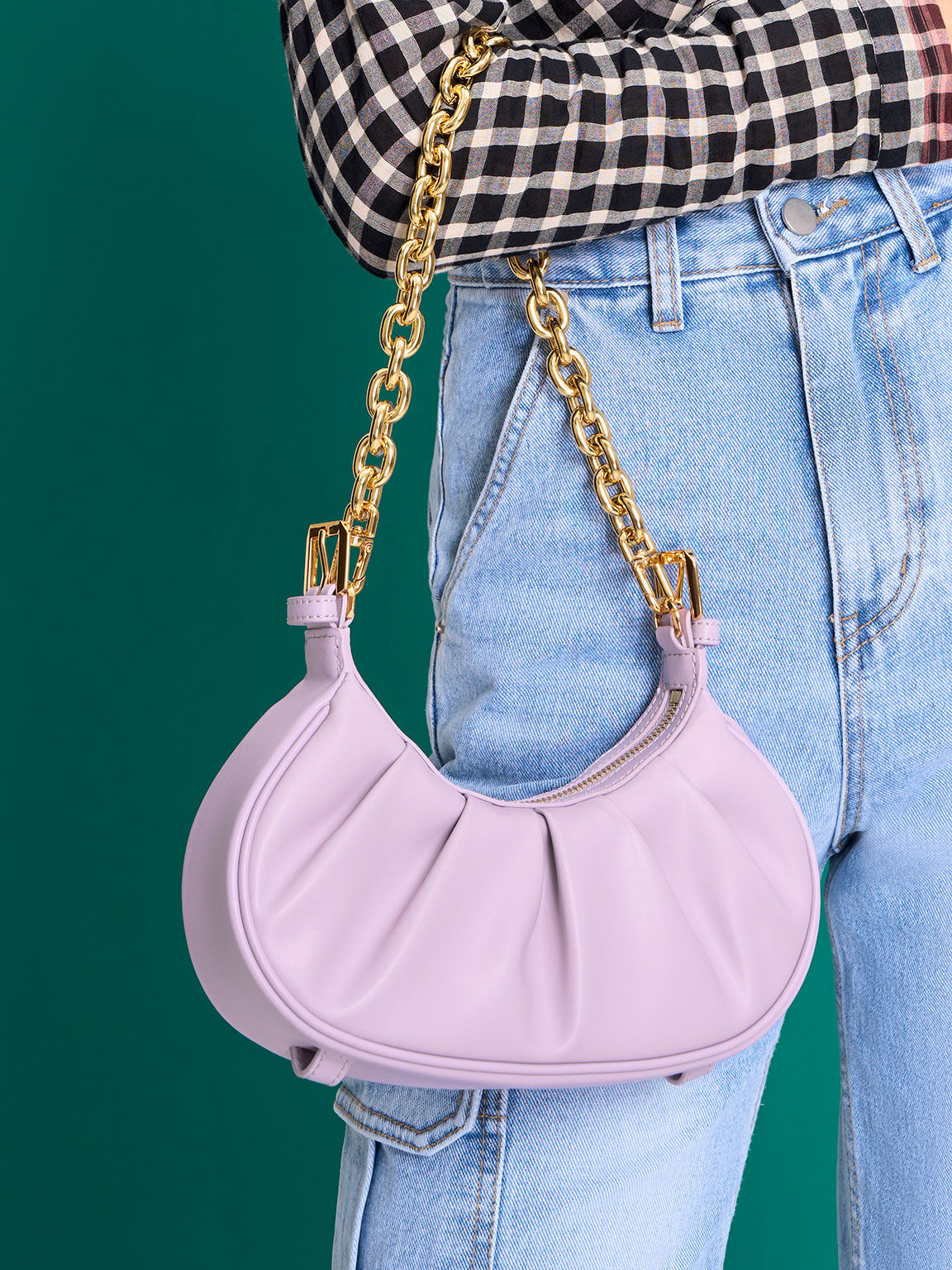 Duo Ruched Shoulder Bag, Lilac, hi-res