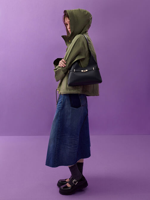 Arlet Metallic-Accent Belted Hobo Bag, Black, hi-res