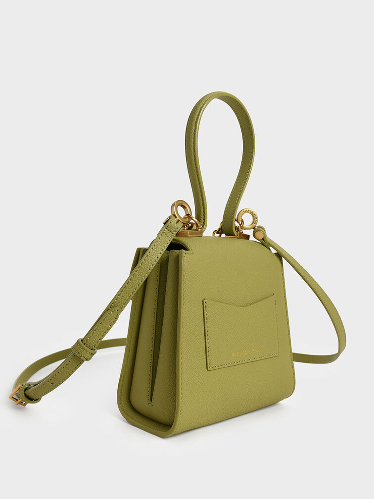حقيبة بتصميم هندسي مزودة بسلسلة ومقبض علوي, أخضر زيتي, hi-res