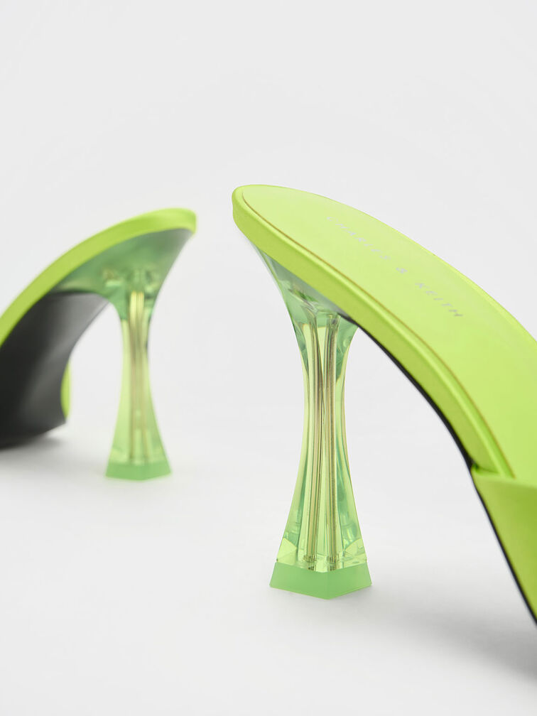 Clear Flared Heel Mules, Green, hi-res