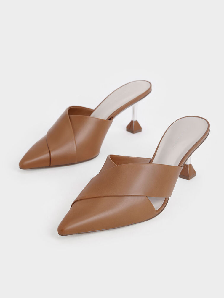 Sculptural Heel Mules, Caramel, hi-res