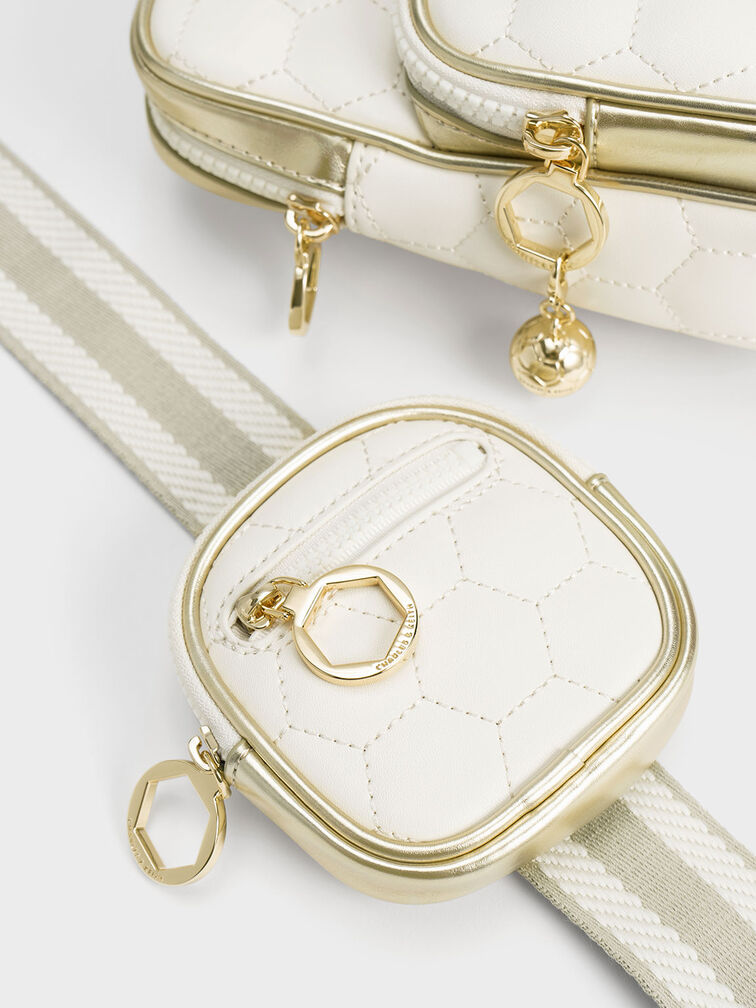 Textured Elongated Crossbody Bag, Gold, hi-res