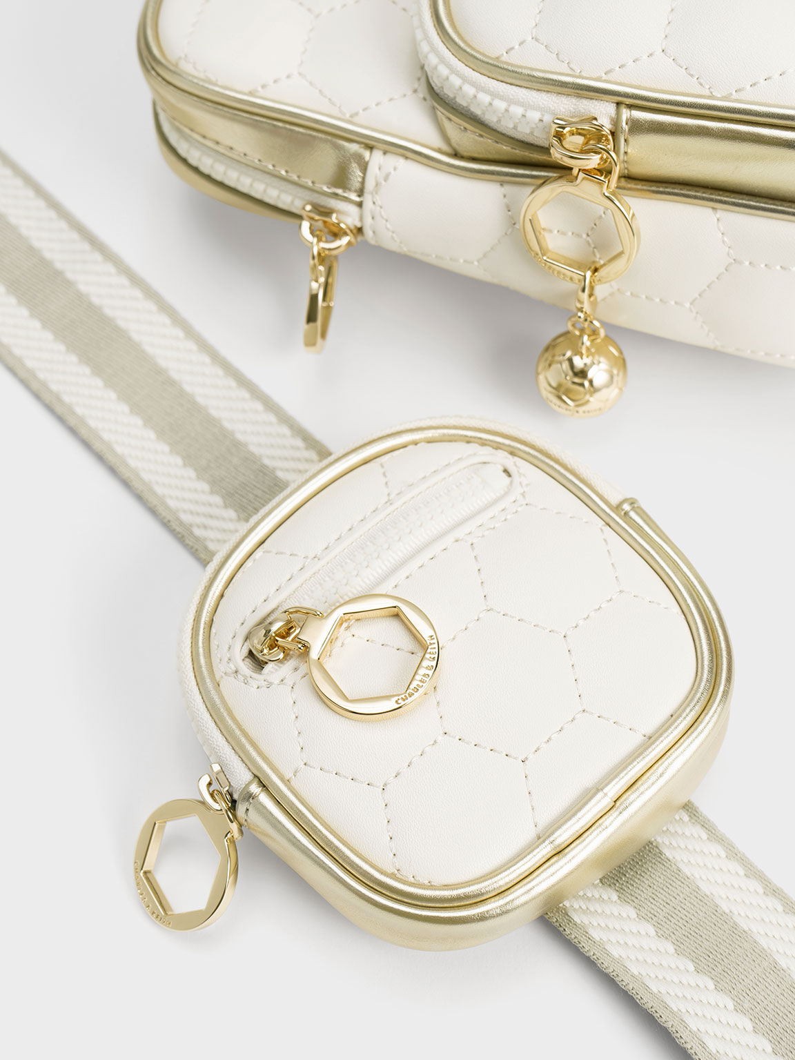 Textured Elongated Crossbody Bag, Gold, hi-res