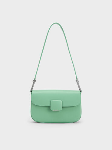 حقيبة يد صغيرة مربعة كوا مع قفل كبس, لون أخضر, hi-res