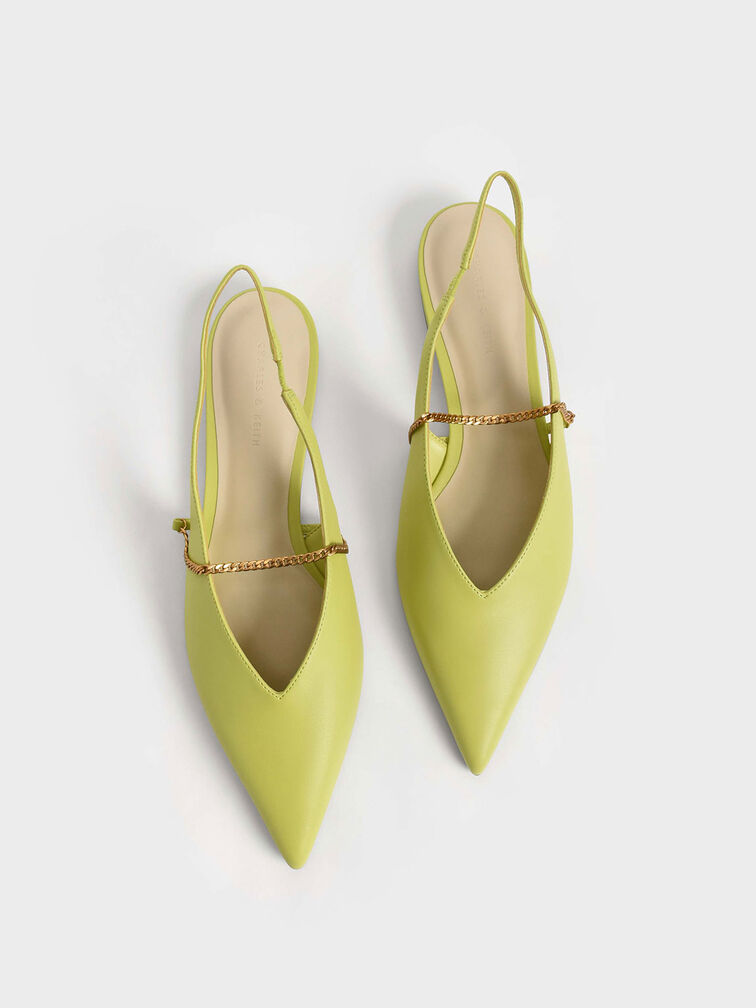 Chain-Link Slingback Ballerina Flats, Lime, hi-res