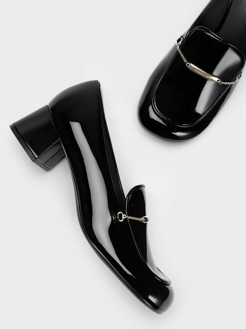 Lexie Chain-Link Heeled Loafers, Black Box, hi-res